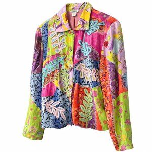 Sandy Vtg Tropical Fruit Floral Embroidered Soft Colorful Lightweight Jacket L